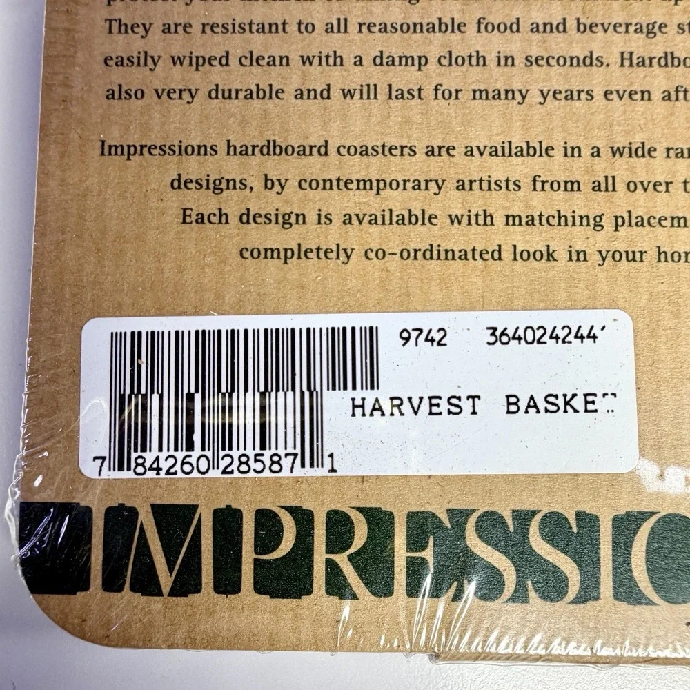 VTG 1990's Impressions Harvest Basket Coaster Set Hardboard Fall Cottagecore NOS